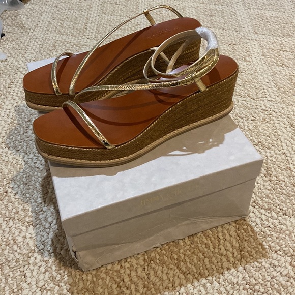 Jimmy Choo *NEVER WORN IN BOX* Drive Metallic Wedge Espadrille Sandals